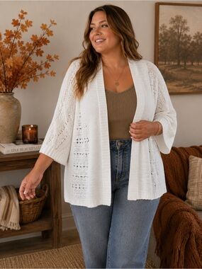 St. John’s Bay Open Knit Cardigan | 1X | Ramie Cotton